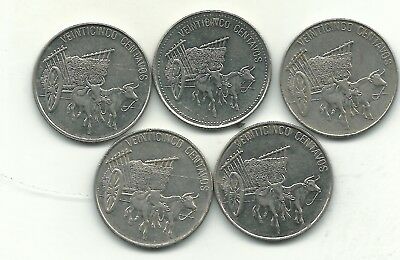HIGHER GRADE LOT 5 DOMINICAN REPUBLIC 25 CENTAVOS-1989,1990,(3) 1991-JAN517 - Fresh Stock Dated December 2025