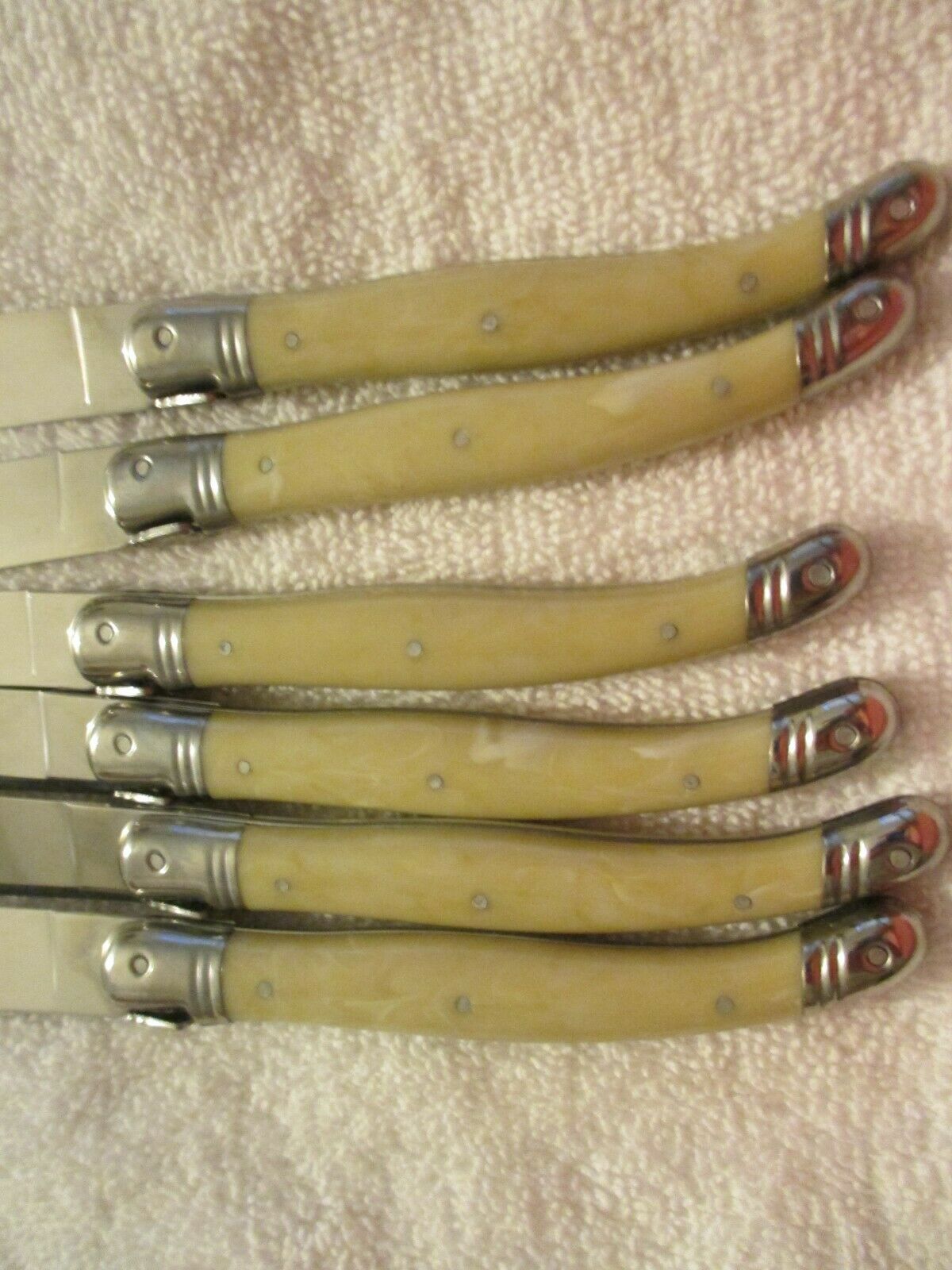 Vintage Set Of 6 Laguiole Jean Dubest Steak Knives Bee Handle Stainless France - Fresh Stock Dated February 2026