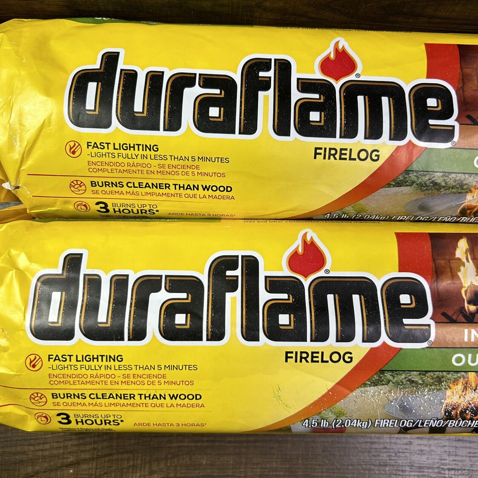 Duraflame Lot of 2 Firelog 3 Hour Burn Time Indoor Outdoor 4.5 Pounds Brand New - Fresh Stock Dated January 2026