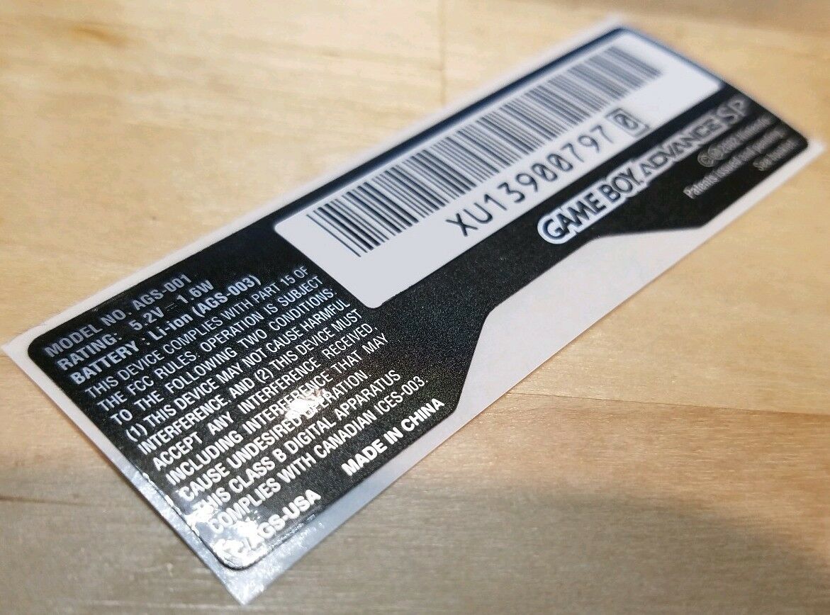 Nintendo Game Boy Advance GBA SP Model # **AGS-001** Replacement Sticker Label - Fresh Stock Dated February 2026