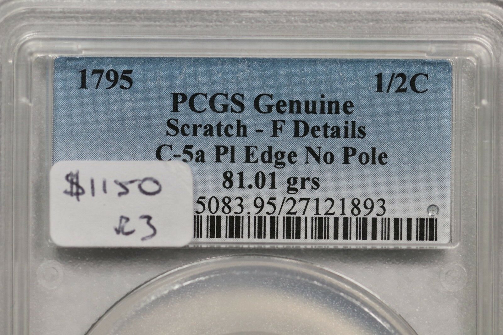 1795 C-5a R-3 PCGS F Details Liberty Cap Half Cent Coin 1/2c - Fresh Stock Dated December 2025