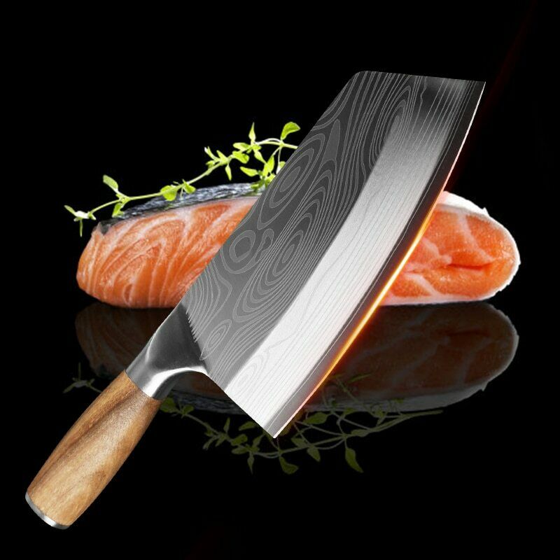 Stainless Steel Asian Chef Knife Kitchen Butcher Damascus Cleaver Chopping Meat - Fresh Stock Dated January 2026