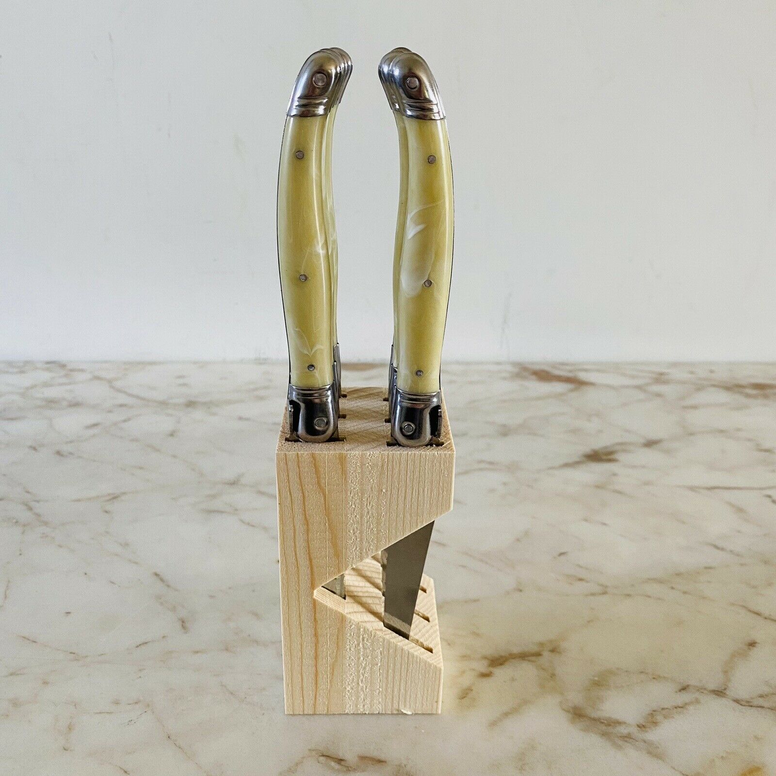 LAGUIOLE Jean Dubost Steak Knives Pearl Beige Handles Set Of 6 - Thiers, France - Fresh Stock Dated January 2026