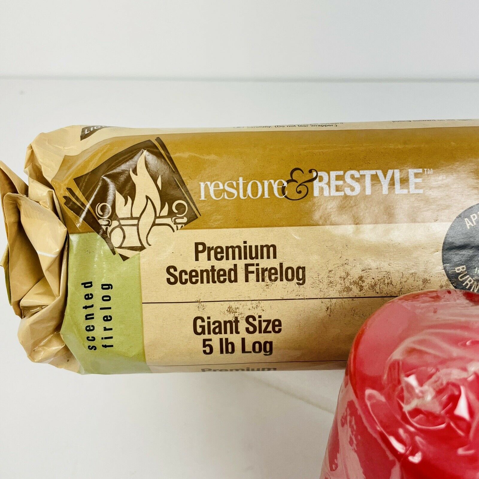 Giant Size 5lb 3 Hr Burn Time Restore & Restyle Apple Cinnamon Fire Log & Candle - Fresh Stock Dated December 2025
