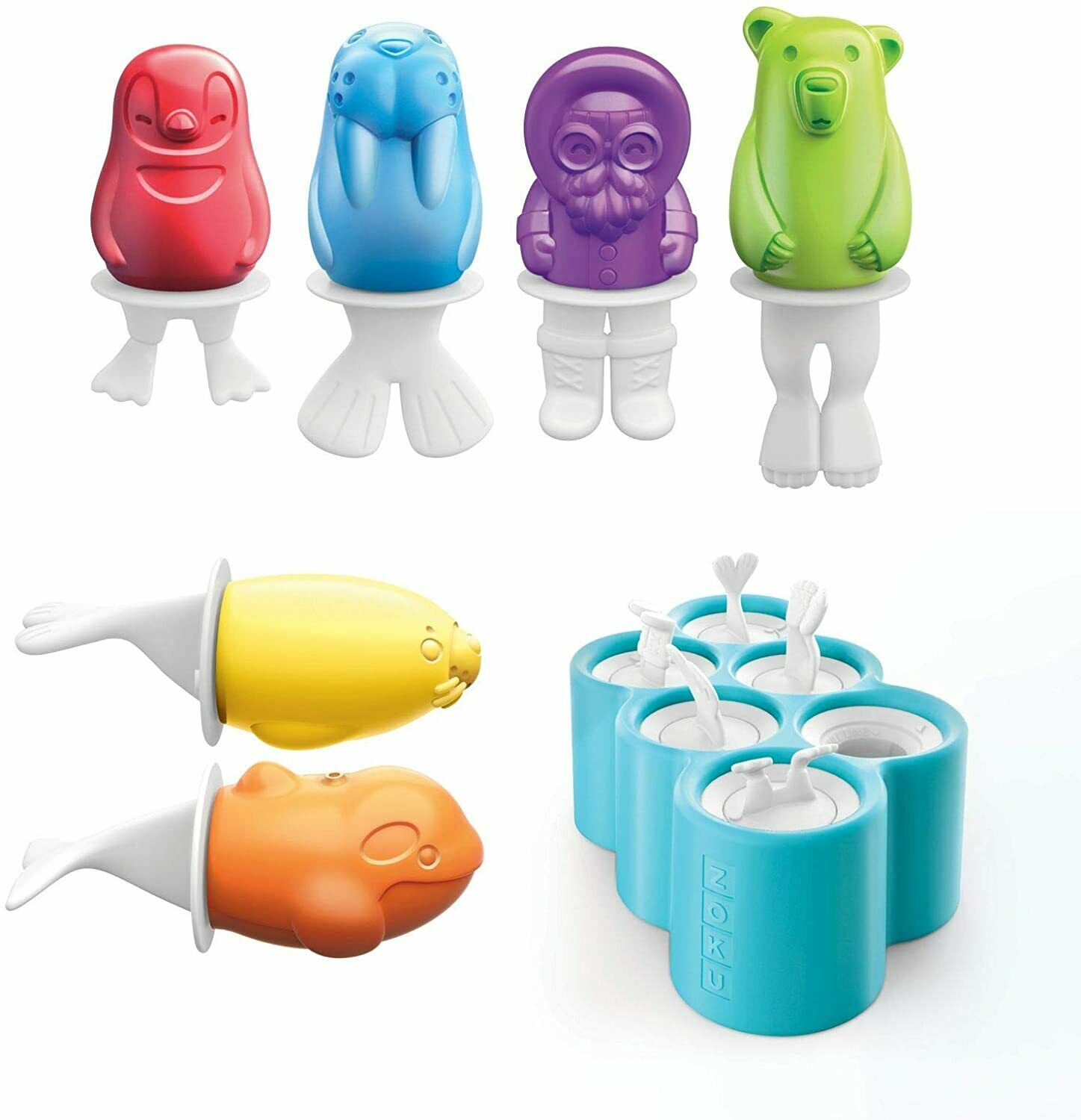 Zoku Polar Pop Molds 5 Friends & Polar Explorer-Shaped Popsicle Molds One Tray - Fresh Stock Dated February 2026