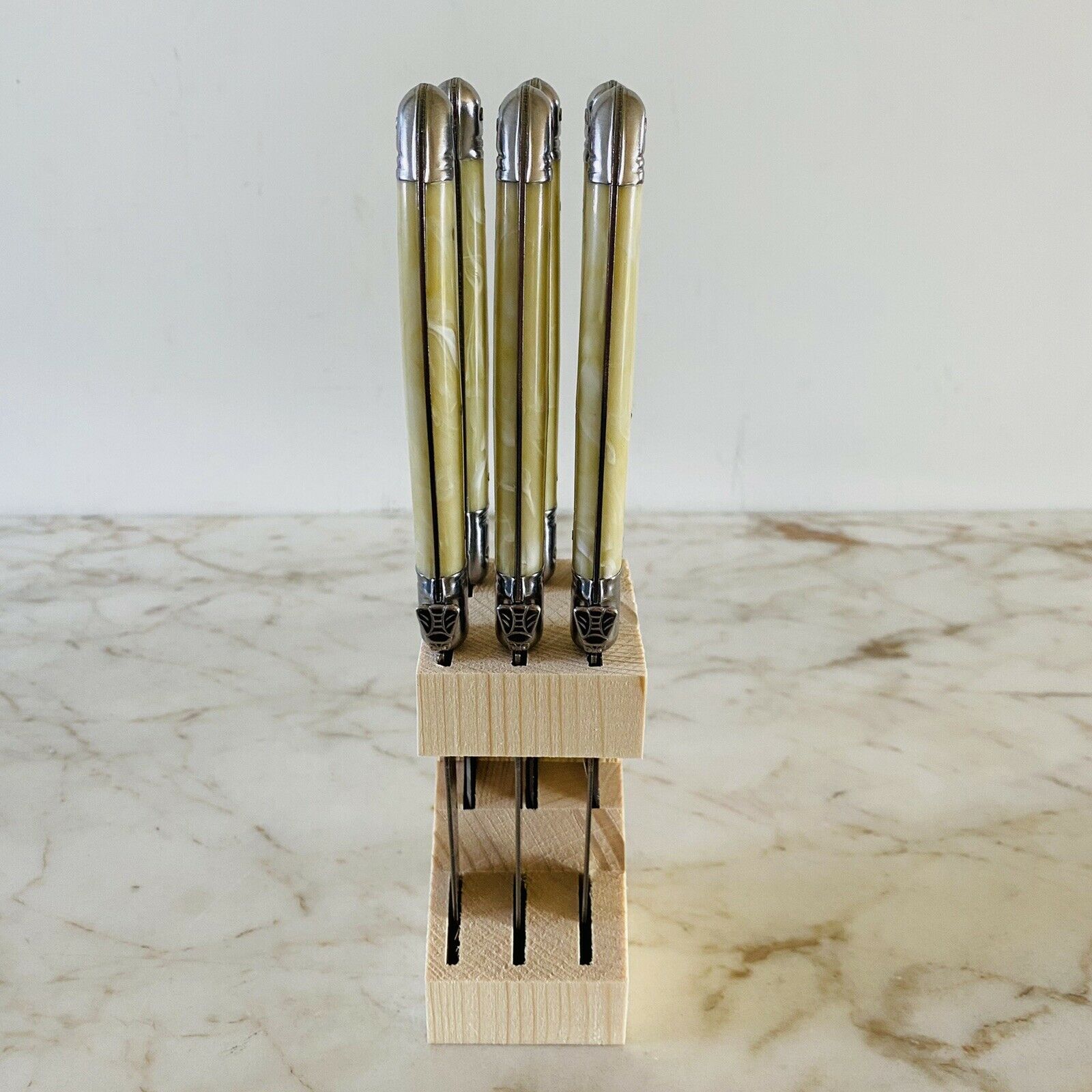 LAGUIOLE Jean Dubost Steak Knives Pearl Beige Handles Set Of 6 - Thiers, France - Fresh Stock Dated January 2026