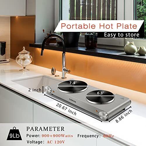 CUSIMAX Electric Hot Plates for Cooking Double Burner 1800W Countertop Burner... - Fresh Stock Dated February 2026