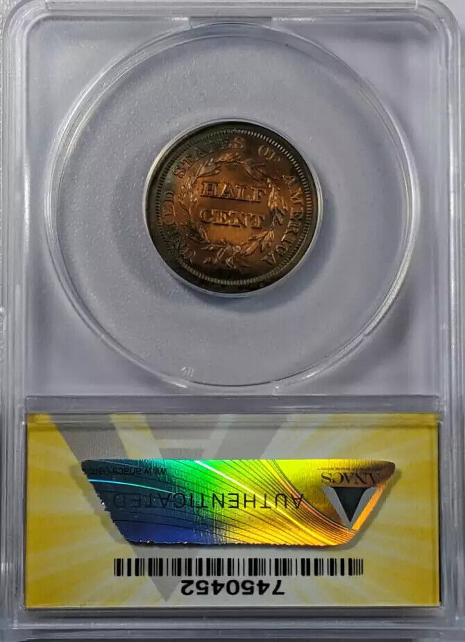 1856 Half Cent ANACS AU-50 Whizzed - Fresh Stock Dated December 2025