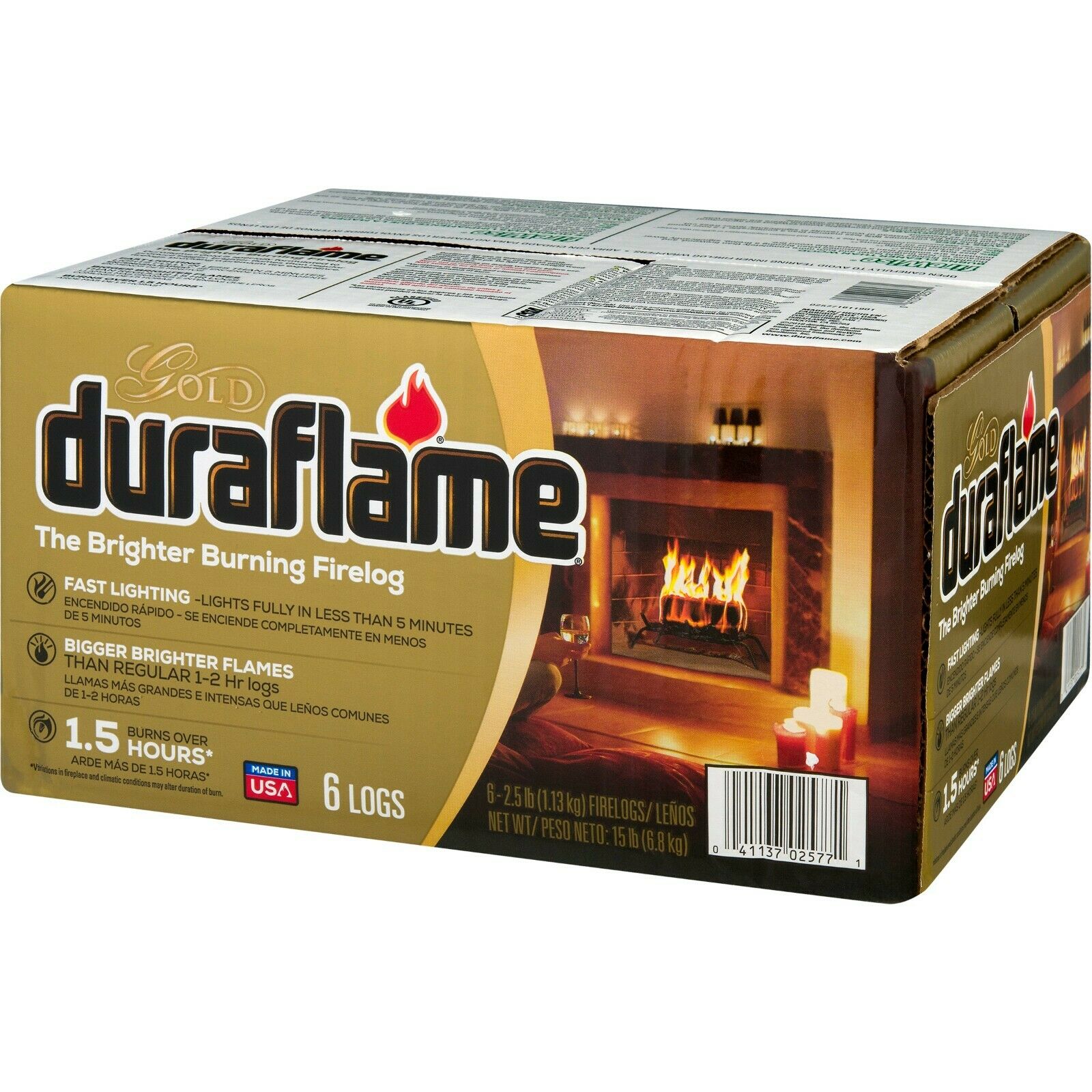 Duraflame Gold Brighter Burning 2.5lb Firelogs, 6-Pack Case, Free Shipping - Fresh Stock Dated December 2025