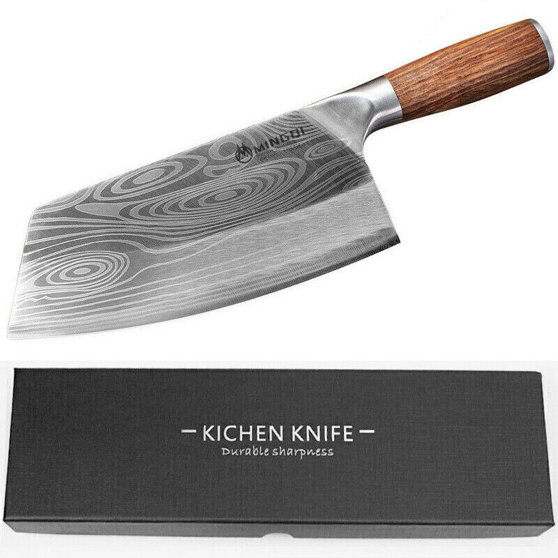 Stainless Steel Asian Chef Knife Kitchen Butcher Damascus Cleaver Chopping Meat - Fresh Stock Dated January 2026