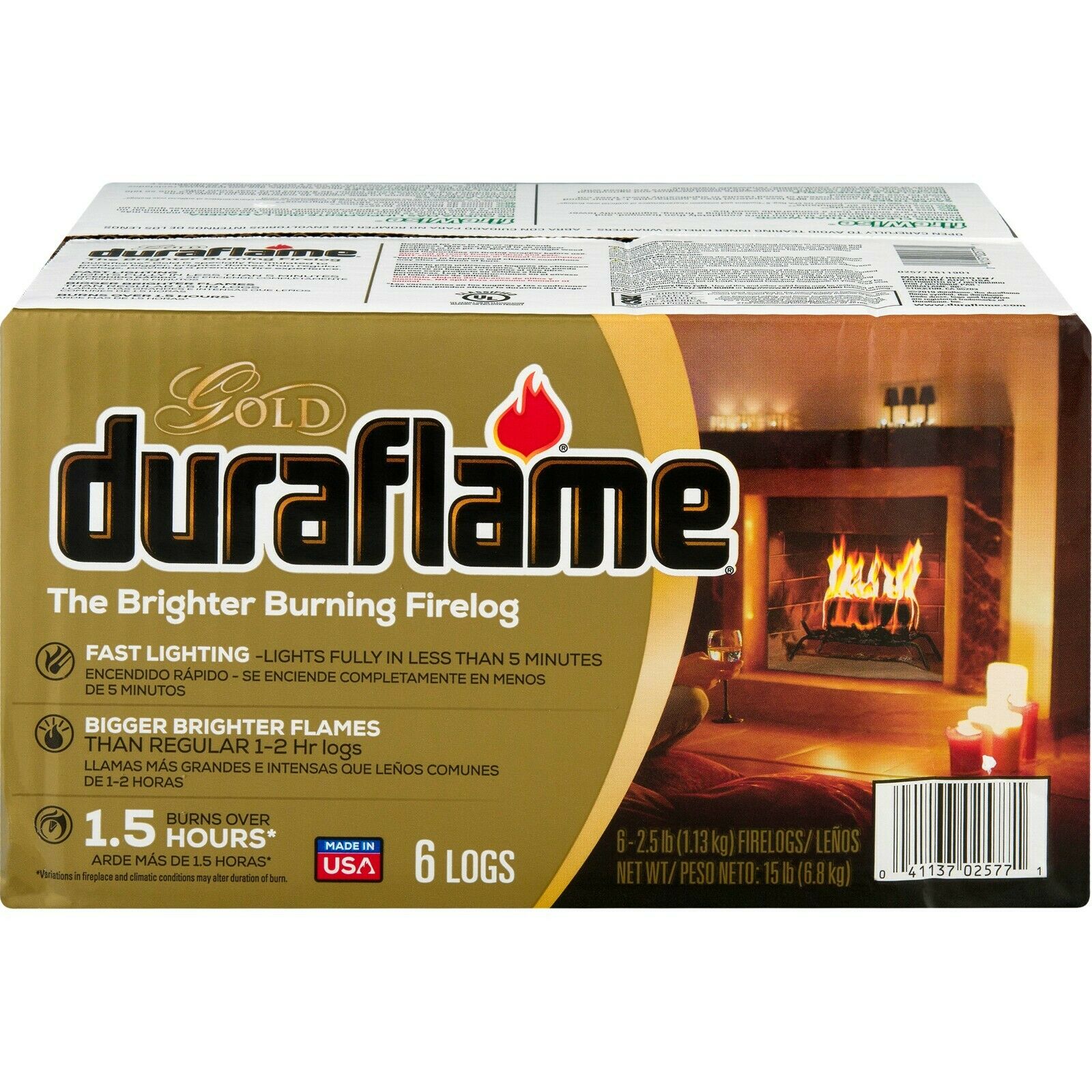Duraflame Gold Brighter Burning 2.5lb Firelogs, 6-Pack Case, Free Shipping - Fresh Stock Dated December 2025