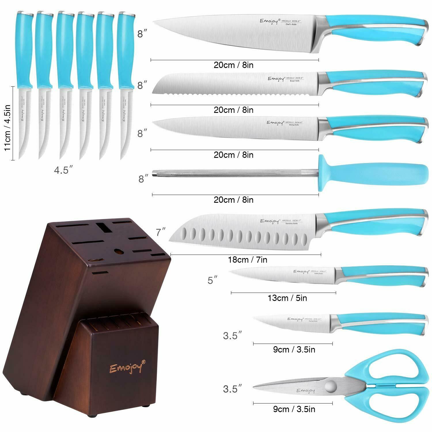 Knife Set, 15-Piece Kitchen Knife Set with Block Wooden German Stainless Steel - Fresh Stock Dated January 2026