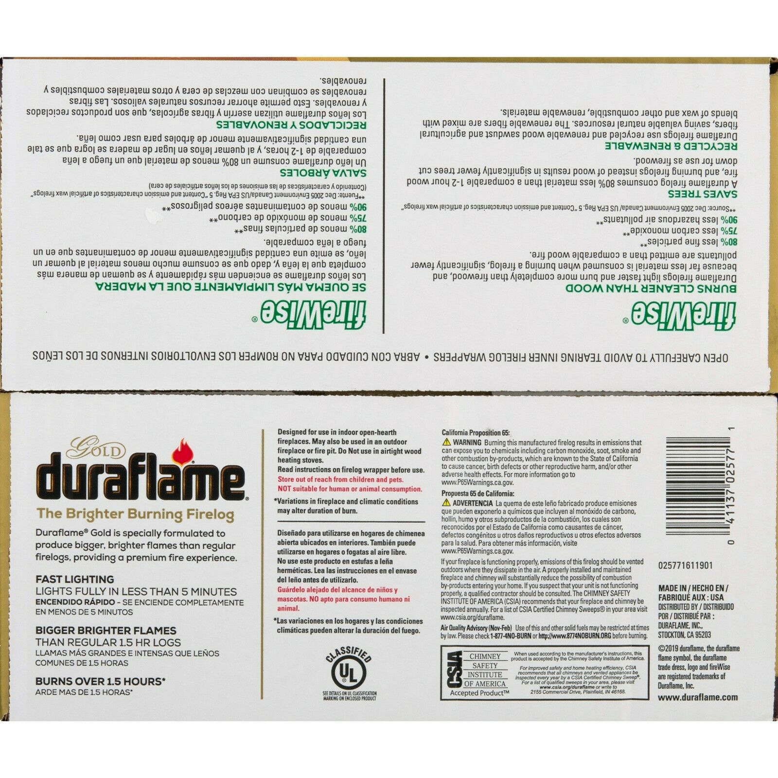 Duraflame Gold Brighter Burning 2.5lb Firelogs, 6-Pack Case, Free Shipping - Fresh Stock Dated December 2025