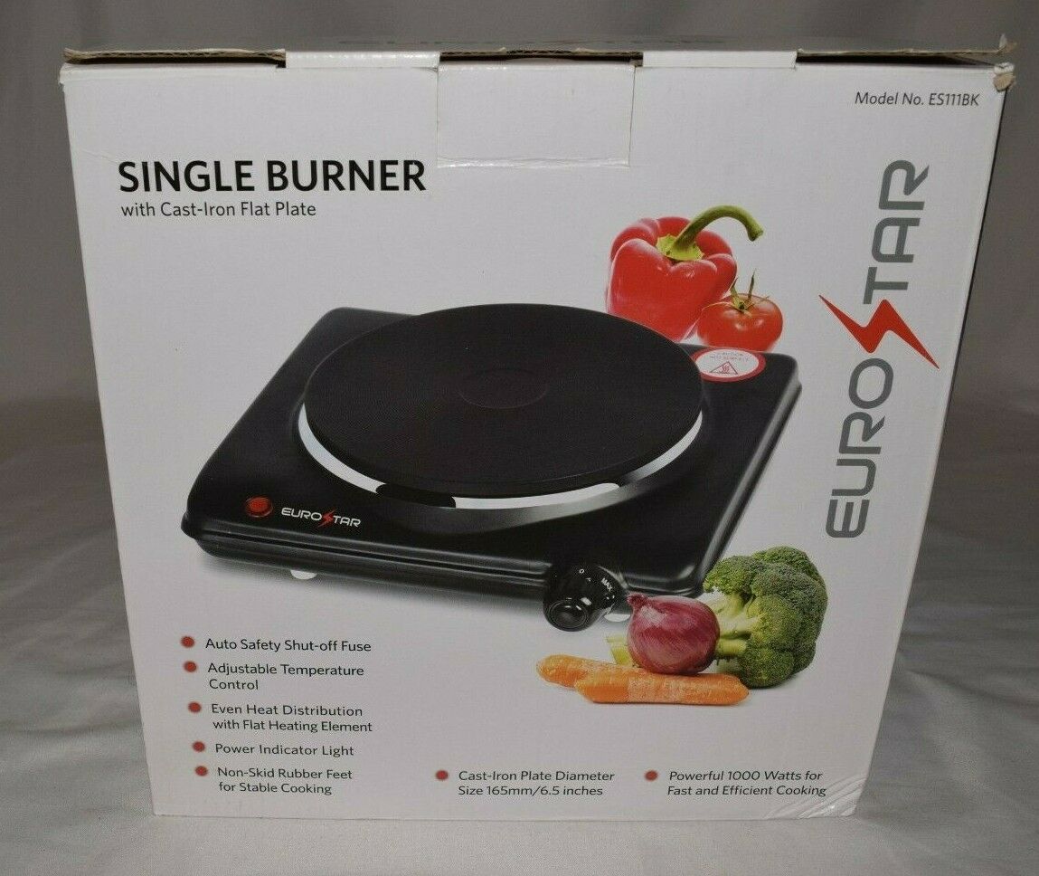 Eurostar Single Burner With Cast-Iron Flat Plate Hot ES111BK - Fresh Stock Dated February 2026