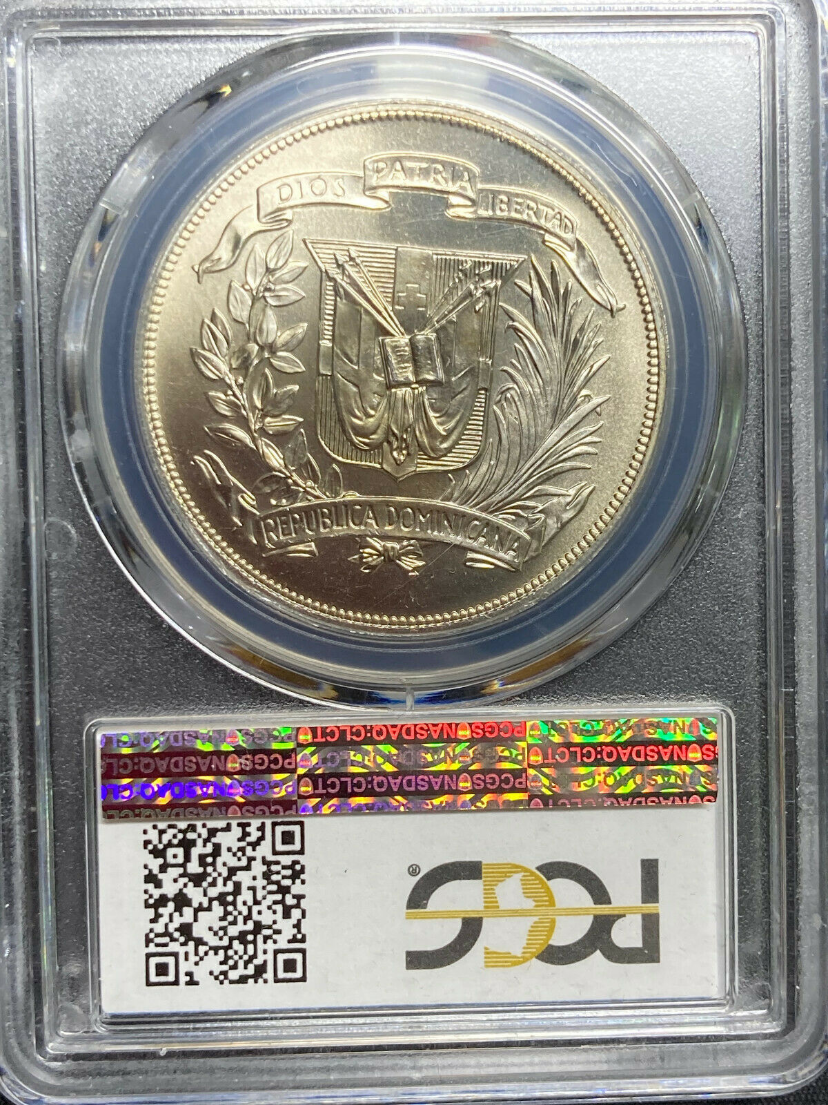 1974 Domincan Republic One Silver Peso Caribbean Games PCGS MS67 CHAMPAGNE TONED - Fresh Stock Dated December 2025