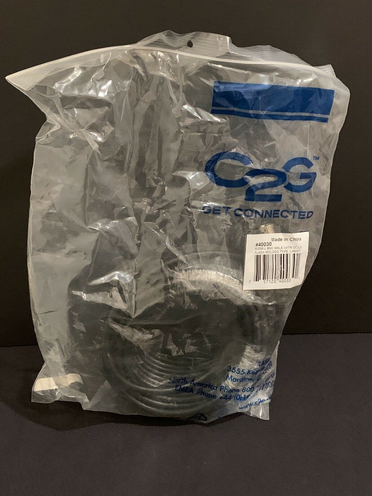 C2G #40030 RG59U 50ft 75 Ohm BNC Male To Male Cable ~ New Black - Fresh Stock Dated December 2025