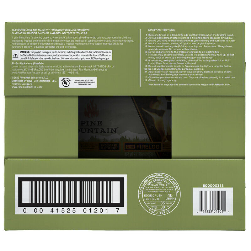 Pine Mountain Fireplace FIRE LOGS 3 hr Fast & Easy Lighting Indoor or Out 6 PACK - Fresh Stock Dated December 2025