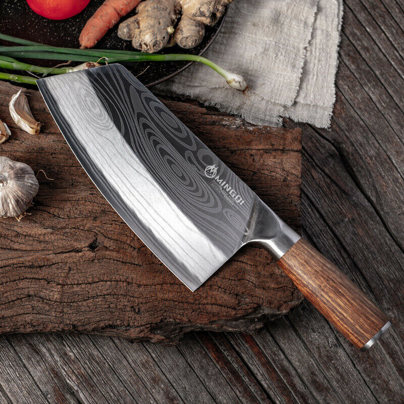 Stainless Steel Asian Chef Knife Kitchen Butcher Damascus Cleaver Chopping Meat - Fresh Stock Dated January 2026