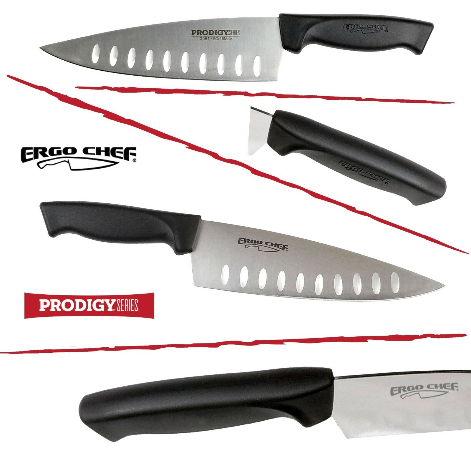 Ergo Chef Prodigy Series 8 Inch Chef's Knife with Granton Edge Ergonomic Handle - Fresh Stock Dated February 2026