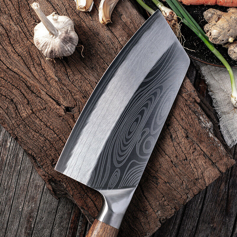 Stainless Steel Asian Chef Knife Kitchen Butcher Damascus Cleaver Chopping Meat - Fresh Stock Dated January 2026