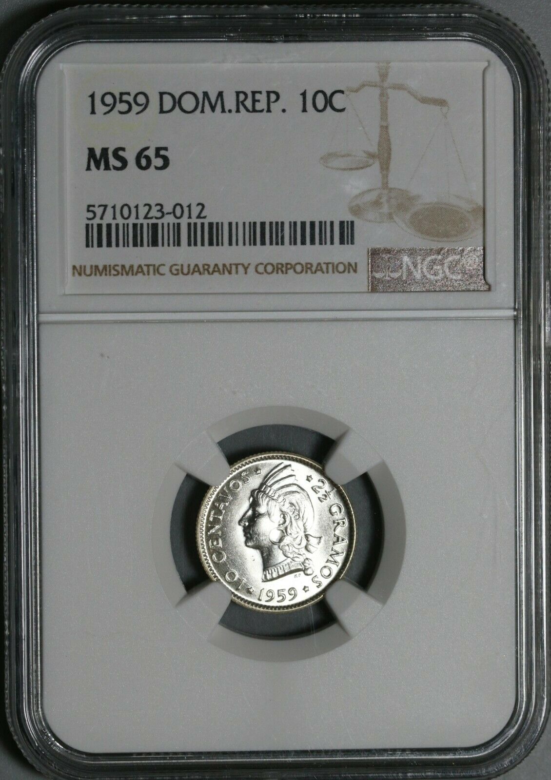 1959 NGC MS 65 Dominican Republic Silver 10 Centavos Scarce Coin (21021402C) - Fresh Stock Dated December 2025