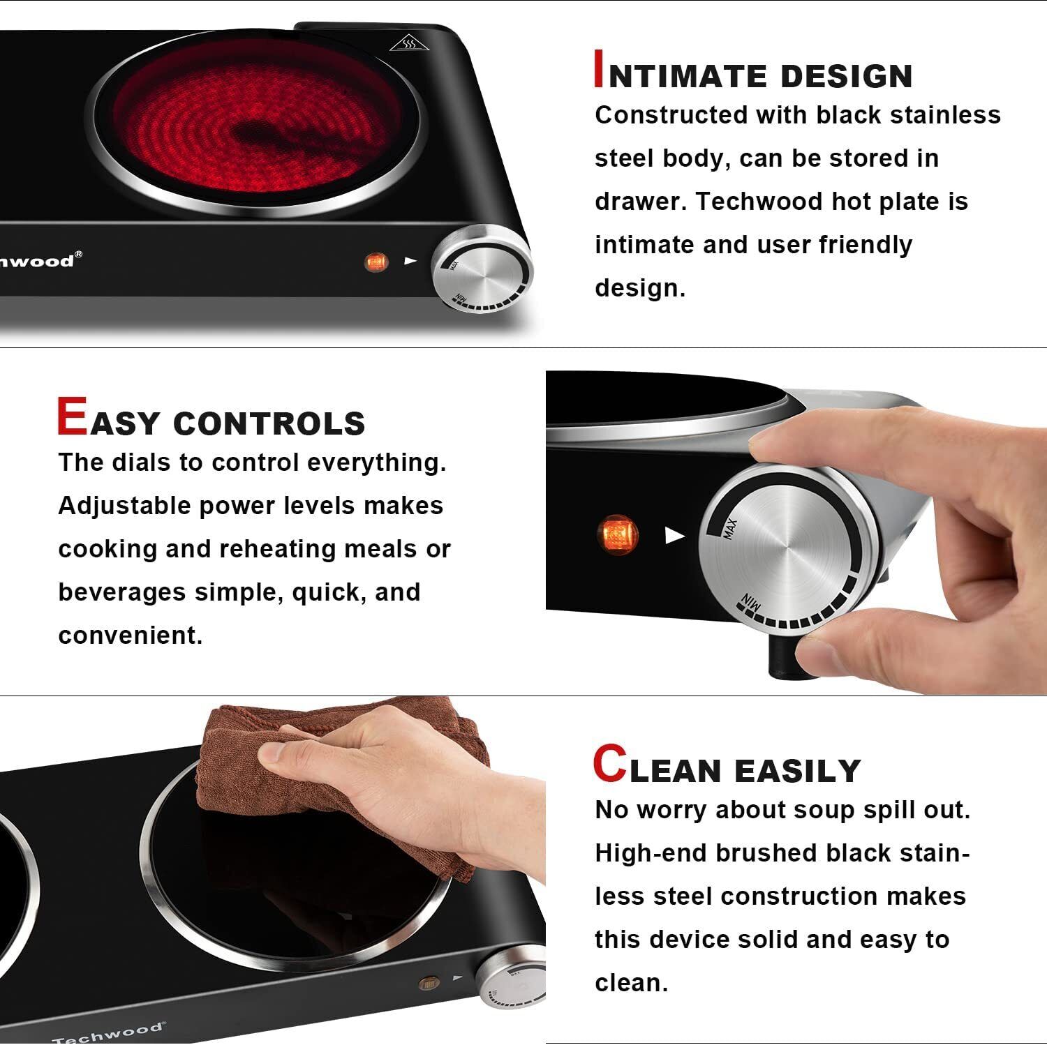 Techwood Double Infrared Cooktop 900W + 900W Hot Plates Countertop Portable - Fresh Stock Dated February 2026