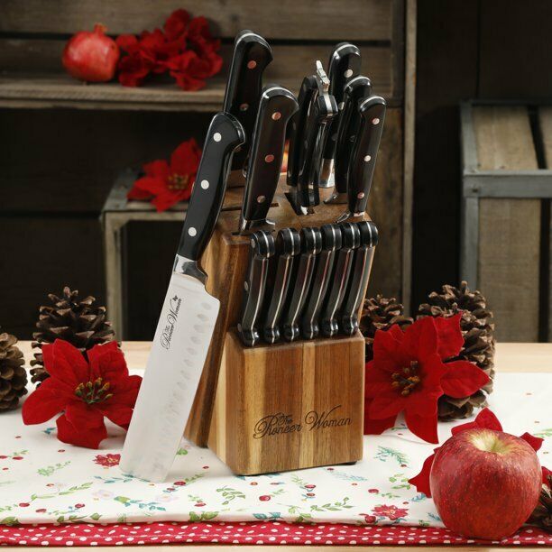 The Pioneer Woman Frontier 14-Piece Cutlery Set with Wood Block, Black - Fresh Stock Dated January 2026