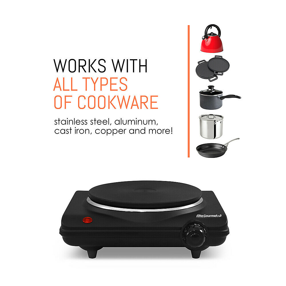ELITE GOURMET Electric Burner Portable Hot Plate Dorm RV Travel Countertop /NOB - Fresh Stock Dated February 2026