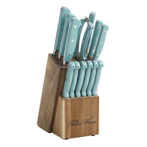 The Pioneer Woman Cowboy Rustic 14-Piece Forged Cutlery Block Set Turquoise Teal - Fresh Stock Dated January 2026