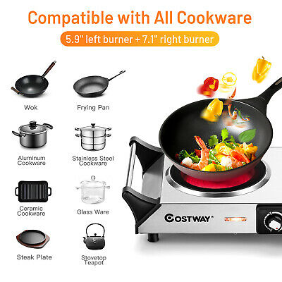 Costway Electric Hot Plate Ceramic Double Burner 1800W Infrared Cooktop w/Handle - Fresh Stock Dated February 2026