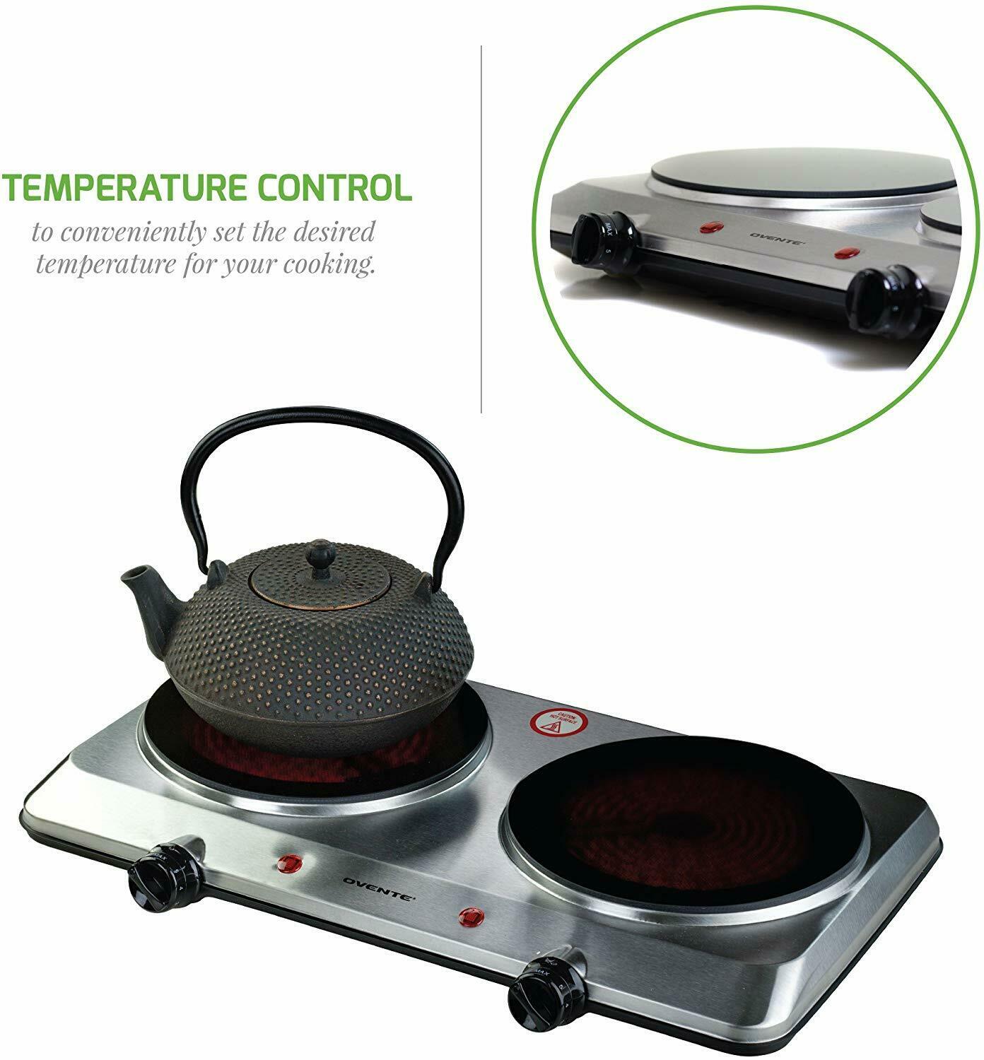 Ovente Electric Glass Infrared Countertop Double Cooking Burner 7.5 Inch BGI202S - Fresh Stock Dated February 2026