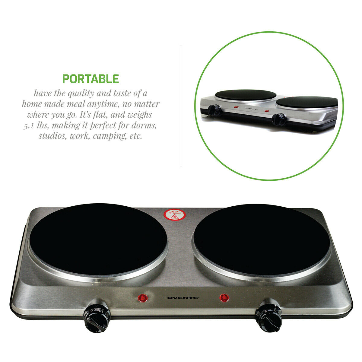 Ovente Electric Glass Infrared Countertop Double Cooking Burner 7.5 Inch BGI202S - Fresh Stock Dated February 2026