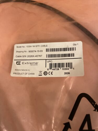 Extreme Networks 10304 10 Gigabit Ethernet SFP Plus Passive Cable - Fresh Stock Dated December 2025