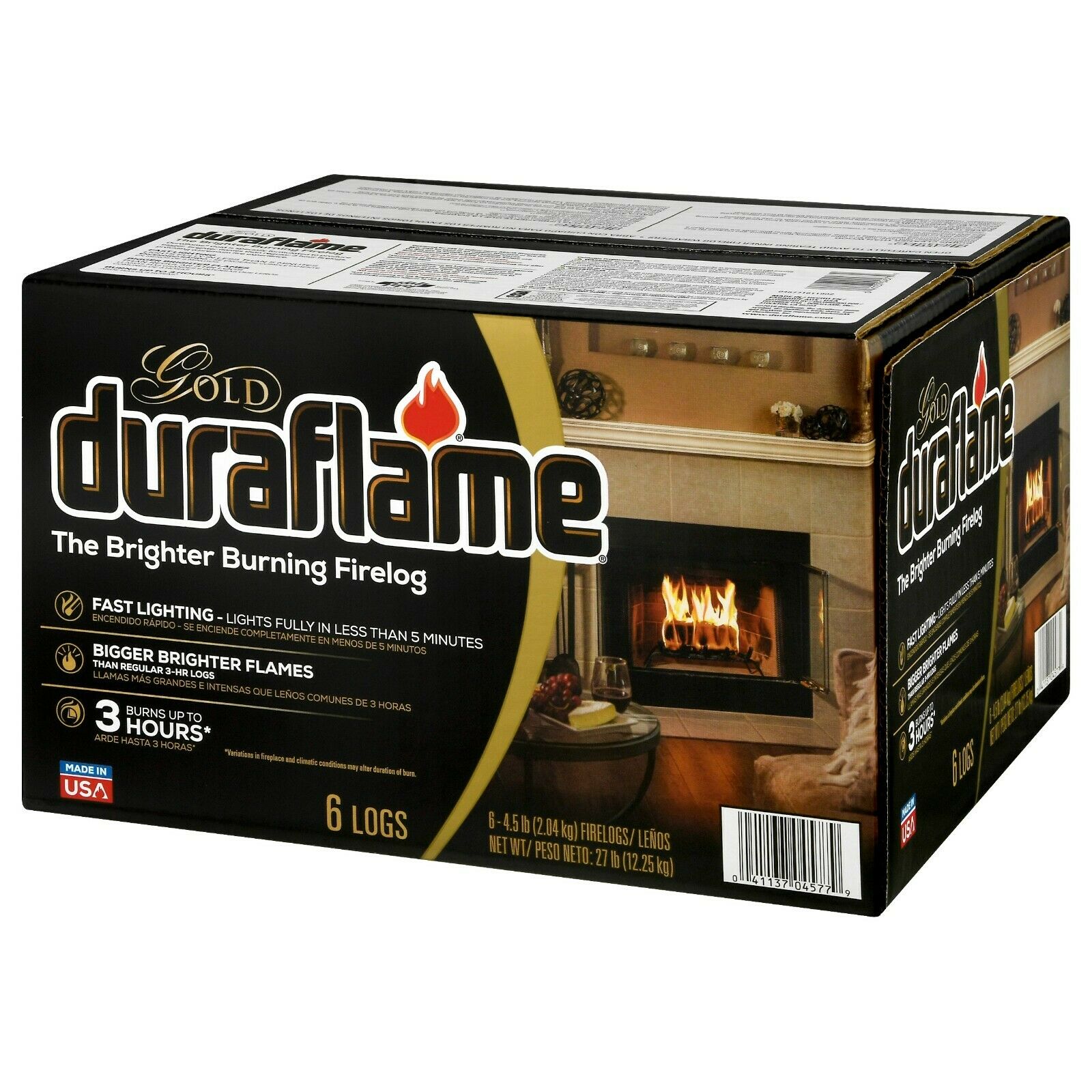 Duraflame Gold Ultra Premium 4.5 lbs Firelogs, 6-Pack Case, 3 Hour Burn, Safe - Fresh Stock Dated December 2025