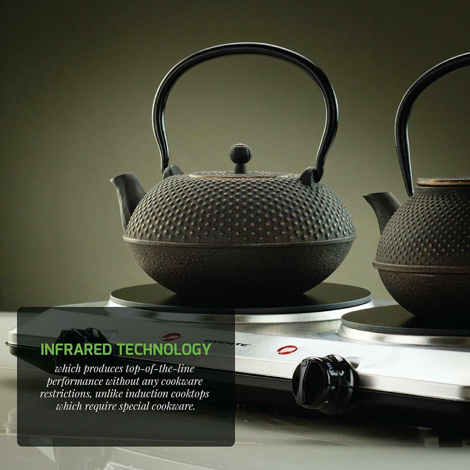 Ovente Electric Glass Infrared Countertop Double Cooking Burner 7.5 Inch BGI202S - Fresh Stock Dated February 2026