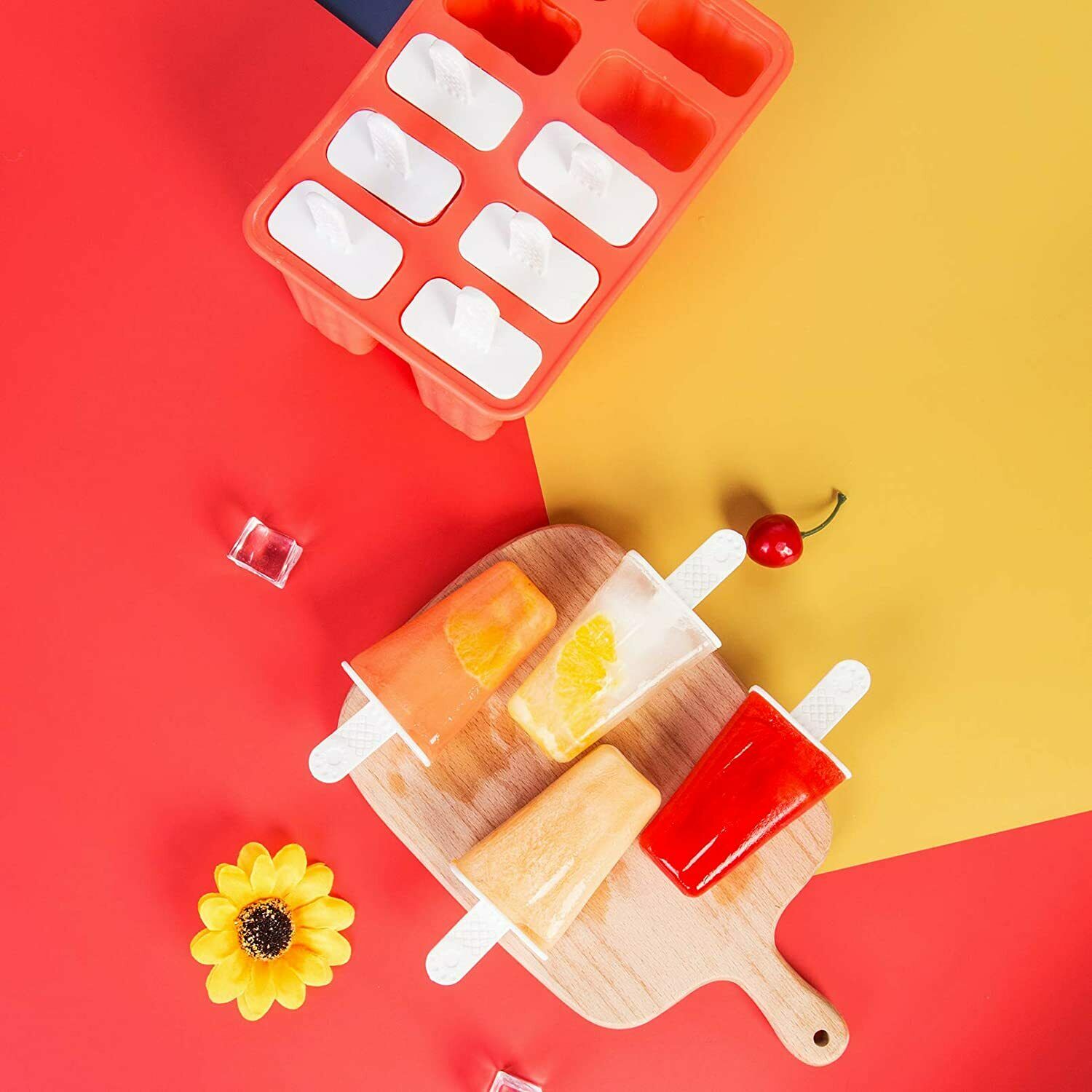 10 Cell Ice Cream Popsicle Frozen Mold Silicone Lolly Mould Ice Tray Cover Lid - Fresh Stock Dated February 2026