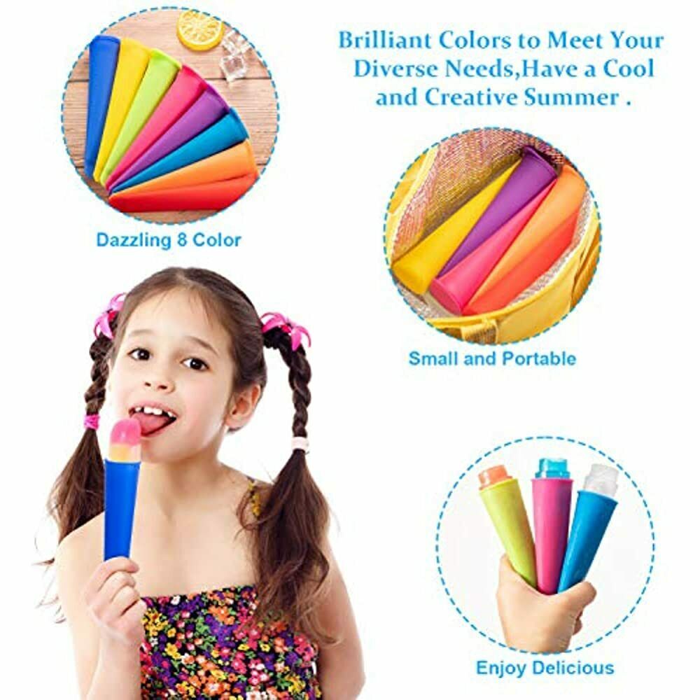 16 Pieces Silicone Ice Pop Molds With Lid Popsicle Colorful Freeze DIY Push And - Fresh Stock Dated February 2026