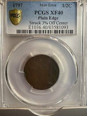 1797 Half Cent 1/2c Cent 1 Above 1 PCGS XF-40 Error Coin off center - Fresh Stock Dated December 2025