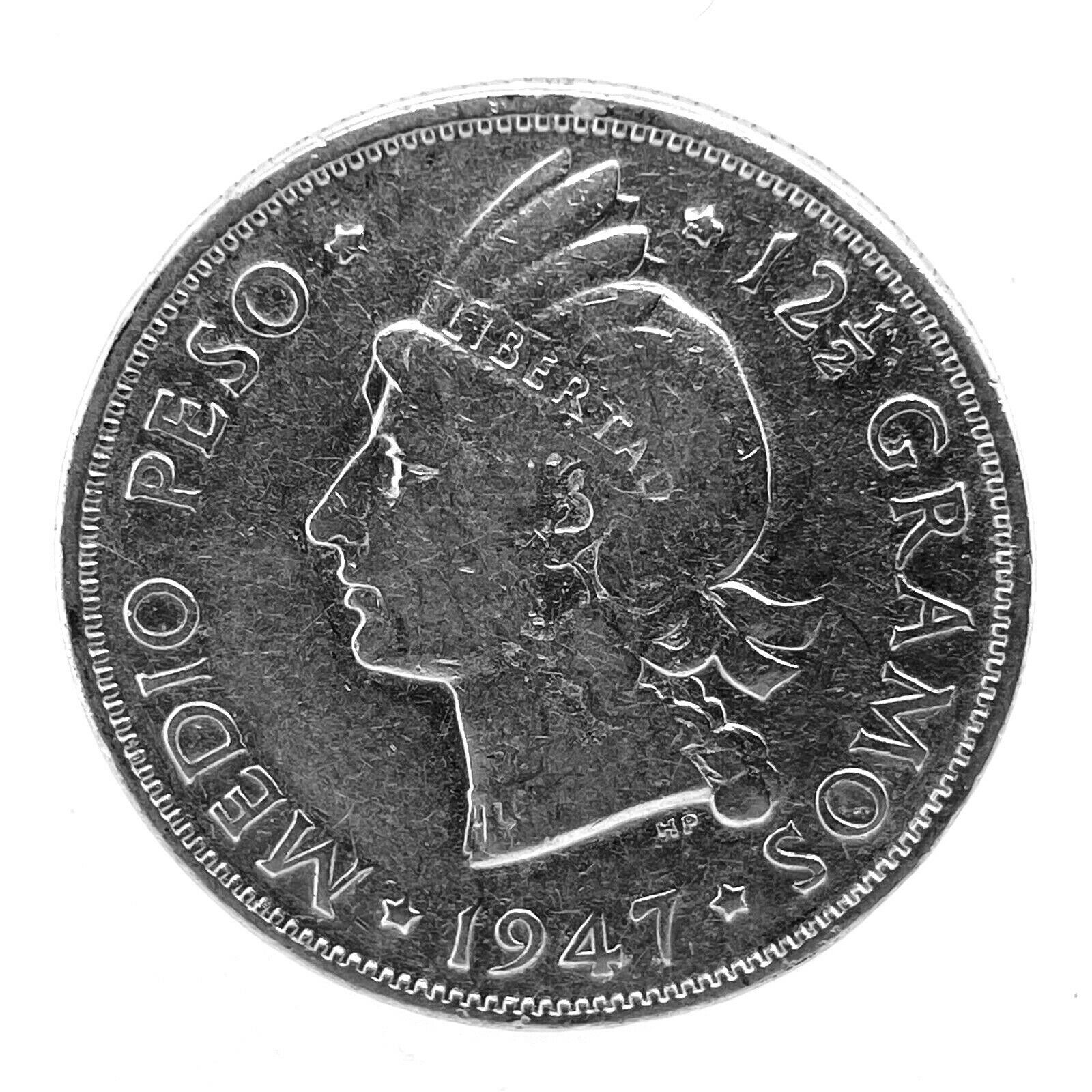 1947- Dominican Republic MEDIO - 1/2 Peso 0.900 Silver Coin- Rare. Km # 21. C#2 - Fresh Stock Dated December 2025