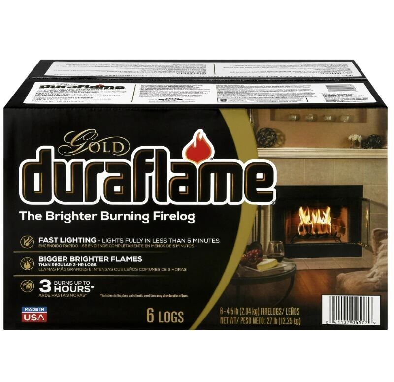 Duraflame Fire Logs 6 Pack - 4.5lb Bright Burning 3 Hour Burn Time Fast Lighting - Fresh Stock Dated January 2026