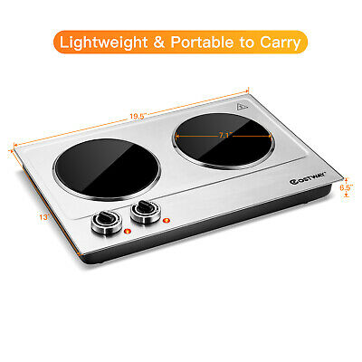 Costway Electric Hot Plate Ceramic Double 900W Infrared Burner Stainless Steel - Fresh Stock Dated February 2026