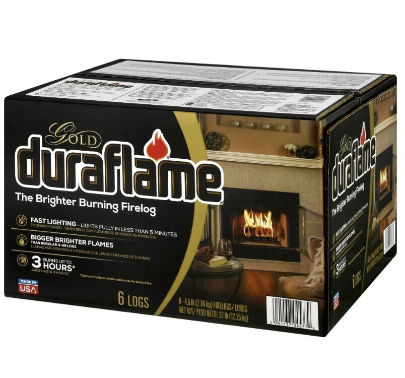 Duraflame Fire Logs 6 Pack - 4.5lb Bright Burning 3 Hour Burn Time Fast Lighting - Fresh Stock Dated January 2026