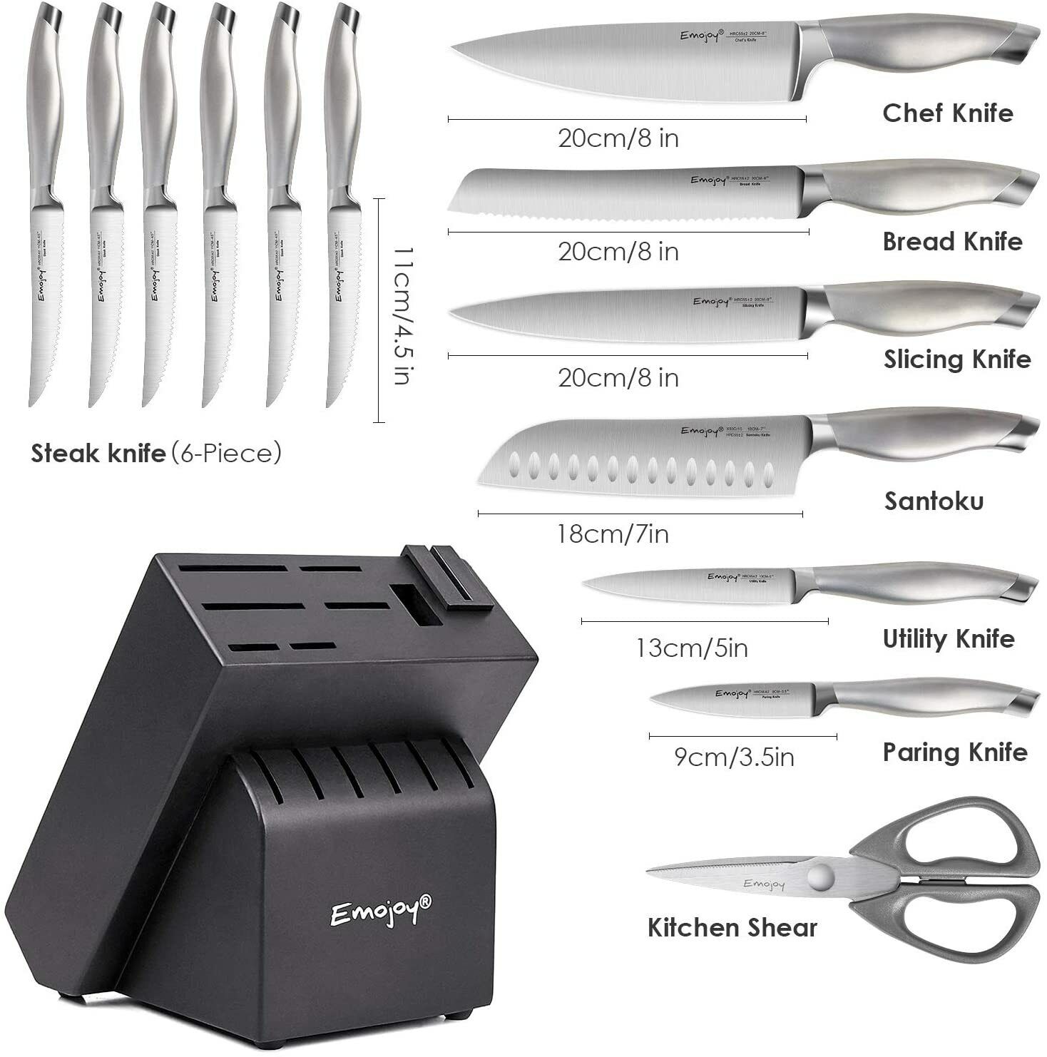 Knife Set, 15-Piece Kitchen Knife Set with Block Wooden German Stainless Steel - Fresh Stock Dated February 2026