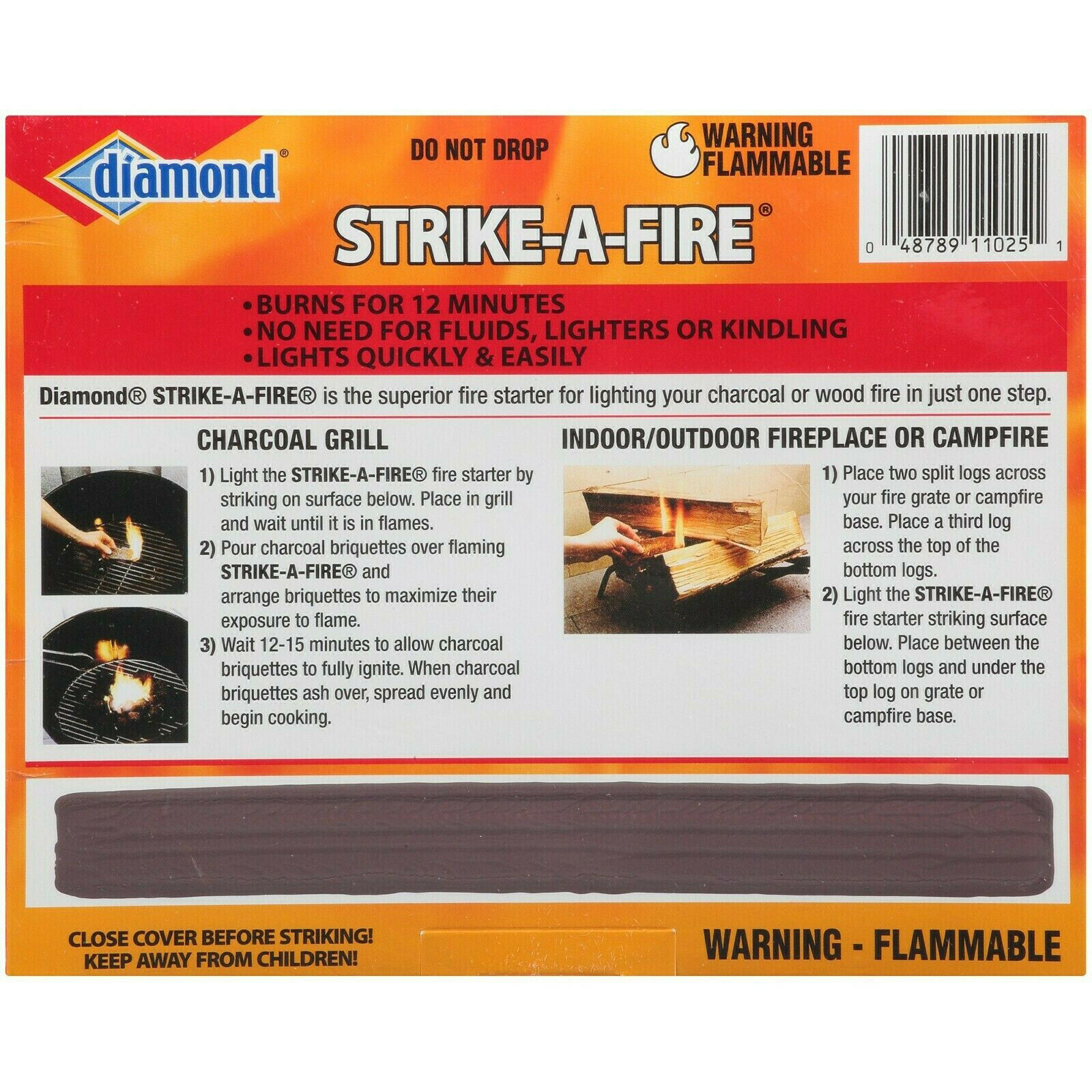 Diamond Strike-A-Fire Starter That Strikes Like a Match 48 Count Burns 12 min. - Fresh Stock Dated December 2025
