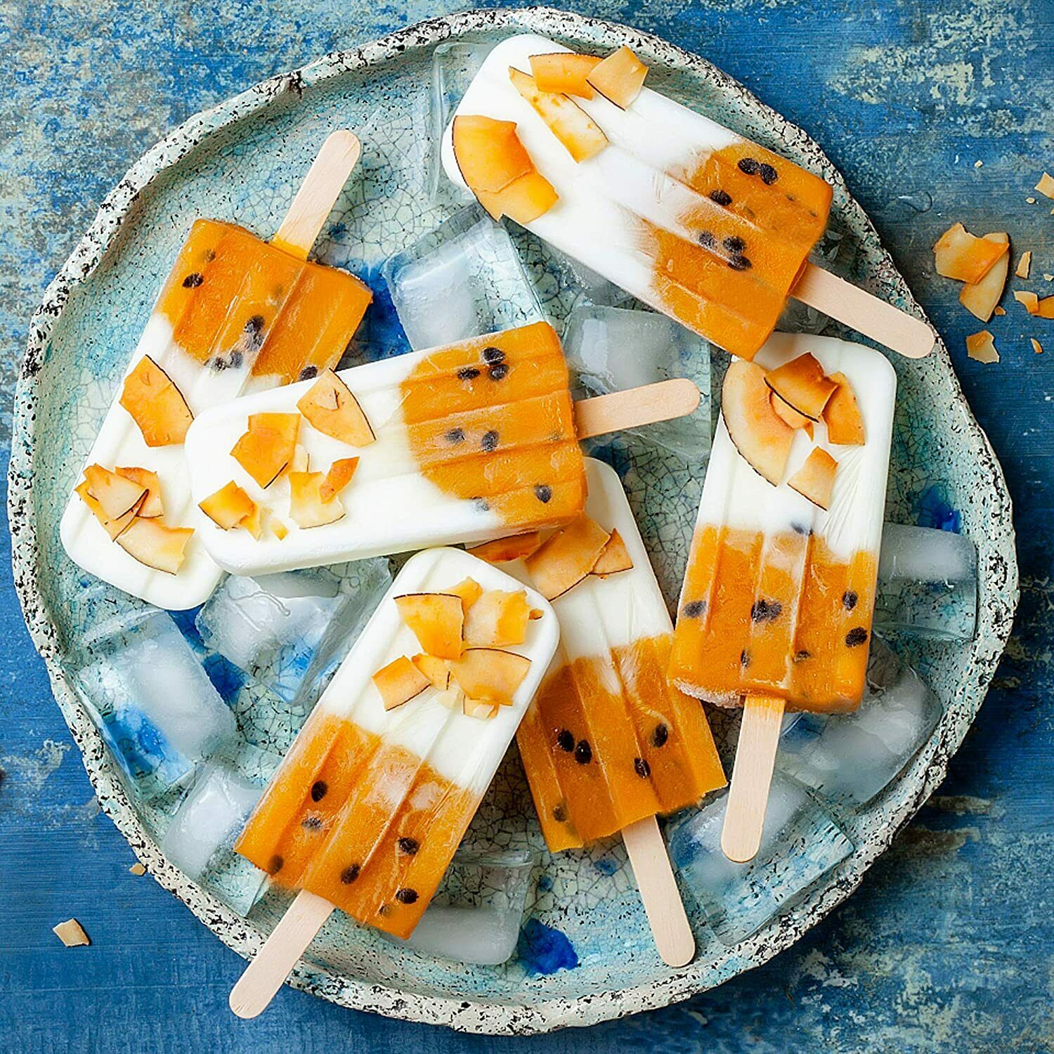 4 Cell Silicone DIY Frozen Ice Cream Mold 2 Pack with 50 Wooden Sticks Larg Size - Fresh Stock Dated February 2026