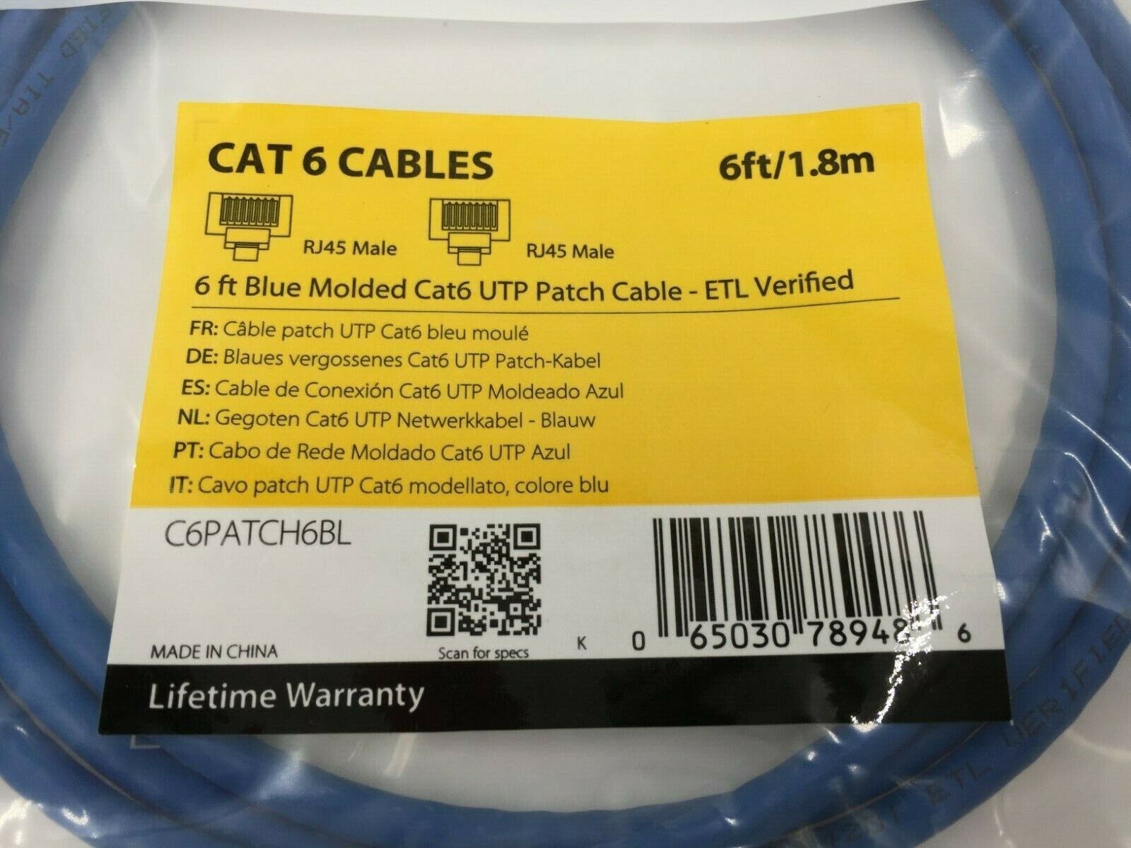 NEW GENUINE STARTECH.COM C6PATCH6BL 6FT BLUE MOLDED RJ45 CAT6 PATCH -Free ship - Fresh Stock Dated December 2025