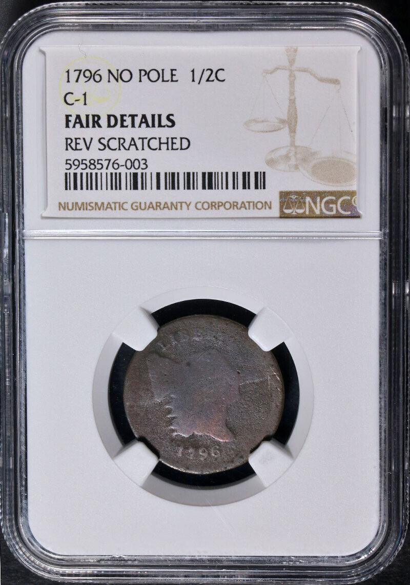 1796 Half Cent No Pole NGC Fair Details Key Date C-1 R.6 Decent Eye Appeal - Fresh Stock Dated December 2025
