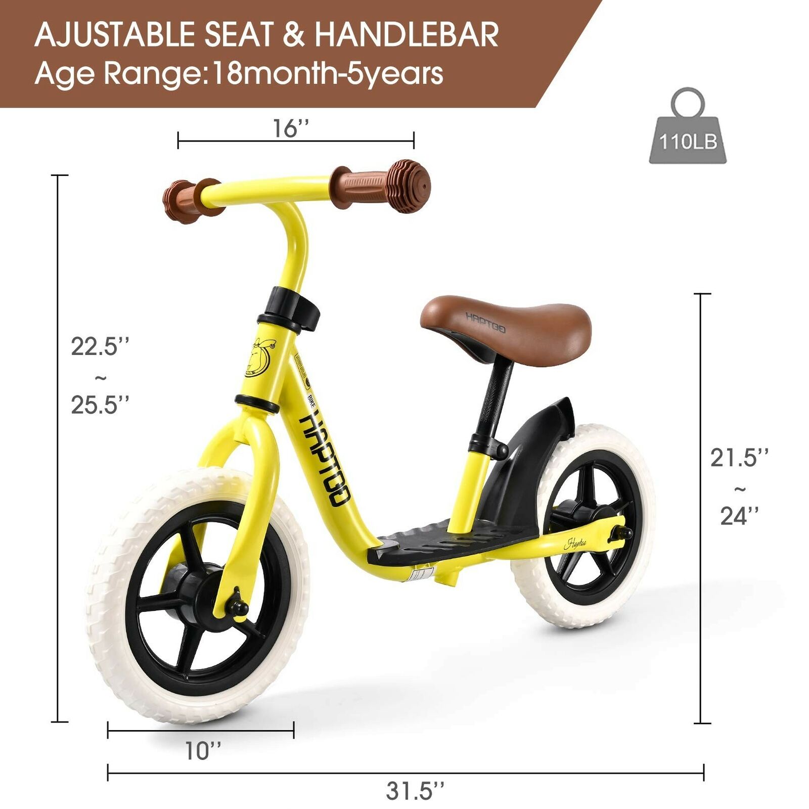 HAPTOO Balance Bike, Toddlers Walking Bicycle with Adjustable Seat and Handle... - Fresh Stock Dated January 2026