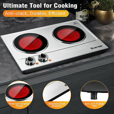 Costway Electric Hot Plate Ceramic Double 900W Infrared Burner Stainless Steel - Fresh Stock Dated February 2026