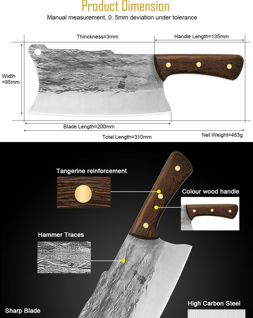 Handmade Forged Kitchen Knife Butcher Meat Cleaver Chef Knife High Carbon Steel - Fresh Stock Dated January 2026